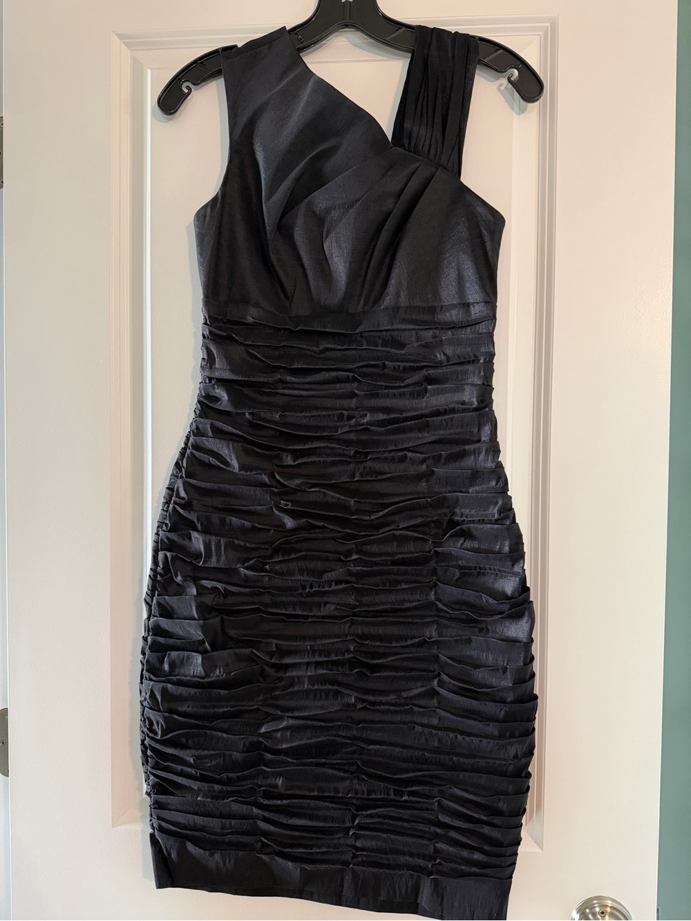 Calvin Klein Black One-Shoulder Ruched Sheath Dress